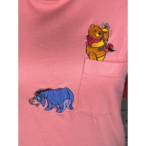 Disney Store Vintage T-Shirt Large Embroidered Pink Pooh Eeyore - Picture 1 of 9